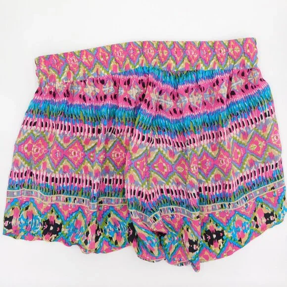 Tolani Boho Print Silk Shorts | Colorful | Medallion | Elastic Waist | EUC | Lrg - Picture 4 of 9